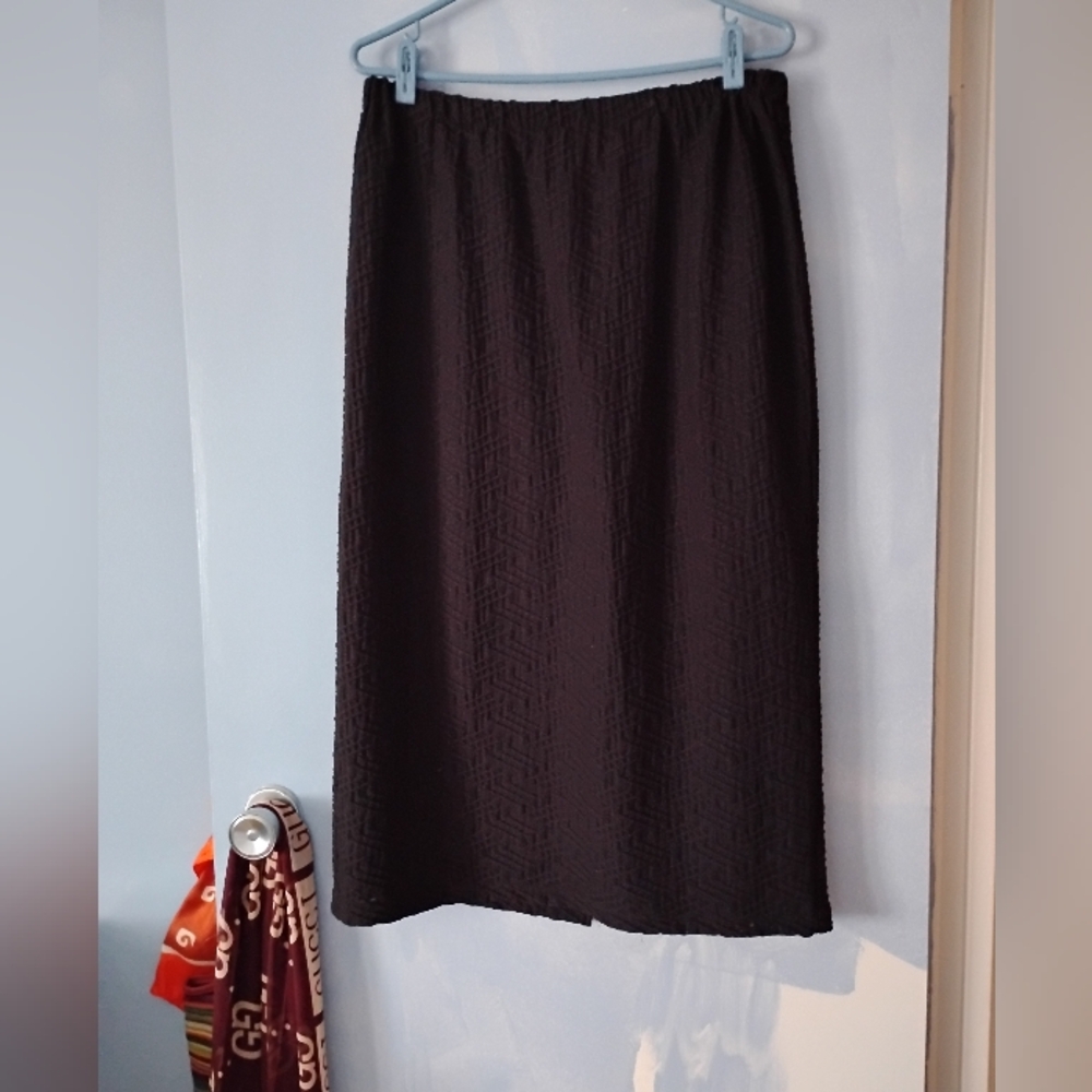 Motion Black Textured Pull On Lagenlook Midi Skirt M